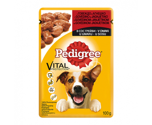 Храна за кучета Педигри 100г Пауч Говеждо и агнешко месо Храна за кучета Педигри 100г Пауч Говеждо и агнешко месо