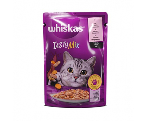 Храна за котки Уискас Тейсти Микс 85г Сьомга и моркови Храна за котки Уискас Тейсти Микс 85г Сьомга и моркови