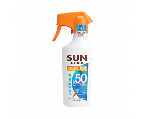 Слънцезащитно мляко - спрей Сън Лайк Фемили SPF50 250мл С пантенол Слънцезащитно мляко - спрей Сън Лайк Фемили SPF50 250мл С пантенол