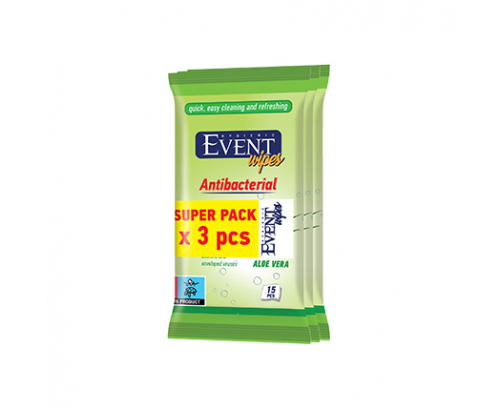 Антибактериални влажни кърпи Евент 3бр Алое Антибактериални влажни кърпи Евент 3бр Алое