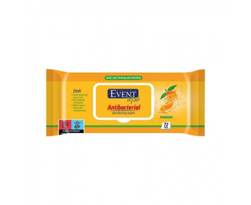Антибактериални влажни кърпи Евент 72бр Мандарина Антибактериални влажни кърпи Евент 72бр Мандарина