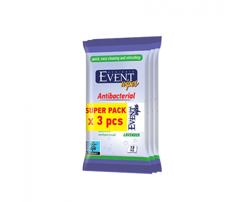 Антибактериални влажни кърпи Евент 3бр Лавандула Антибактериални влажни кърпи Евент 3бр Лавандула