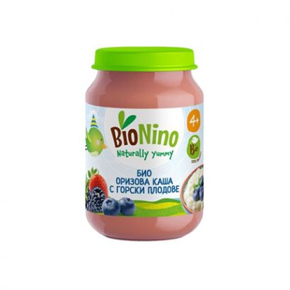 Био пюре Бионино 190г 4М+ Оризова каша с горски плодове
