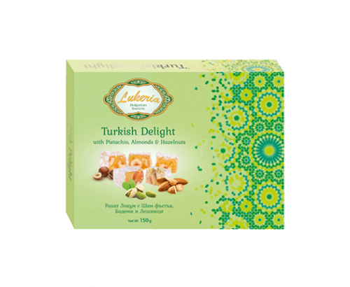 Локум Лукерия 150г Шам фъстък, бадем и лешник Локум Лукерия 150г Шам фъстък, бадем и лешник