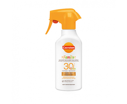 Слънцезащитно мляко - спрей Каротен Фемили SPF 30 270мл Слънцезащитно мляко - спрей Каротен Фемили SPF 30 270мл