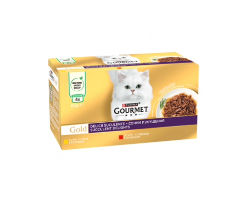 Храна за котки Гурме Голд 4х85г Сукулент Дилайтс с пиле Храна за котки Гурме Голд 4х85г Сукулент Дилайтс с пиле