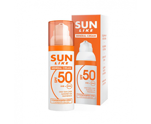 Слънцезащитен крем за лице Сън Лайк 50мл Минерал SPF50 Слънцезащитен крем за лице Сън Лайк 50мл Минерал SPF50