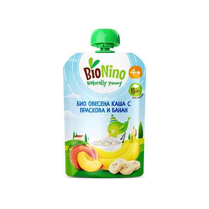 Био плодова закуска Бионино 90г Овесена каша с праскова и банан