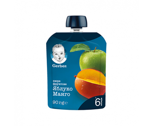 Плодов мус Гербер 90г Ябълка и манго Плодов мус Гербер 90г Ябълка и манго