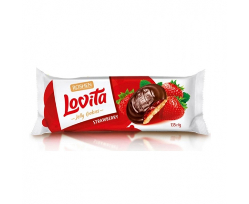 Бисквити Ловита 135г С желиран пълнеж ягода Бисквити Ловита 135г С желиран пълнеж ягода