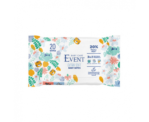 Влажни кърпи Евент Екстра Софт 3в1 20бр Алое, лайка и маслина Влажни кърпи Евент Екстра Софт 3в1 20бр Алое, лайка и маслина