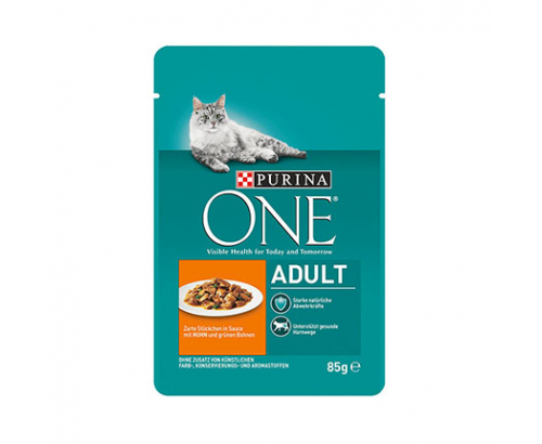 Храна за котки Пюрина 85г Пауч Пилешко месо и зелен боб Храна за котки Пюрина 85г Пауч Пилешко месо и зелен боб