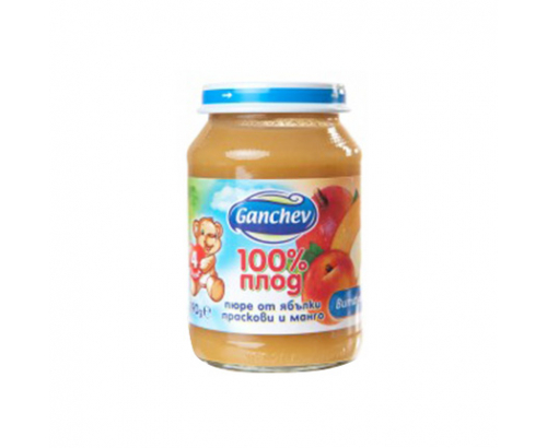 Пюре Ганчев 190г Ябълка, праскова, манго Пюре Ганчев 190г Ябълка, праскова, манго