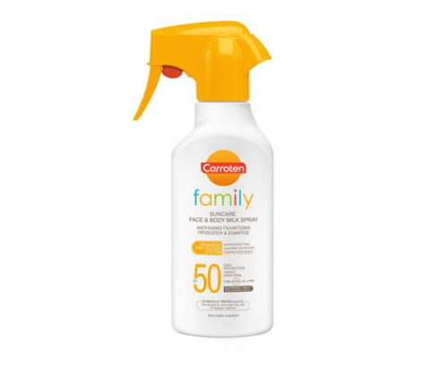 Слънцезащитно мляко - спрей Каротен Фемили SPF50 270мл Слънцезащитно мляко - спрей Каротен Фемили SPF50 270мл