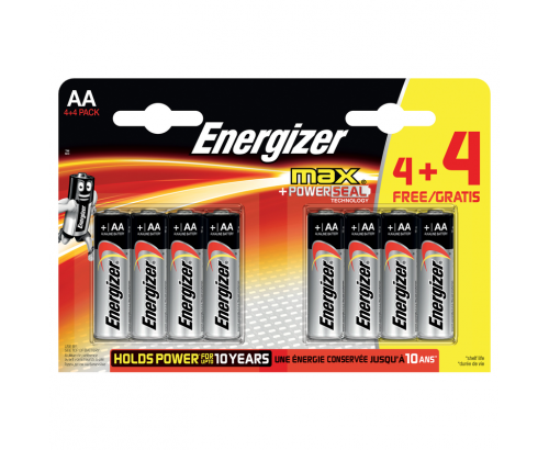 Батерии Енерджайзер макс АА 4+4бр. алкални Батерии Енерджайзер макс АА 4+4бр. алкални