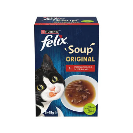 Супа за котки Феликс 6х48г С говеждо, пиле и агне