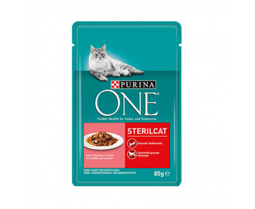 Храна за котки Пюрина Стерил 85г Пауч Сьомга и морков Храна за котки Пюрина Стерил 85г Пауч Сьомга и морков