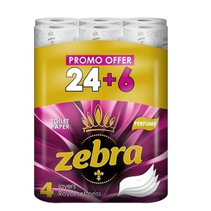 Тоалетна хартия Зебра Парфюм 24+6бр Тоалетна хартия Зебра Парфюм 24+6бр