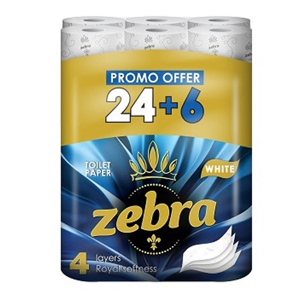 Тоалетна хартия Зебра Уайт 24+6бр Тоалетна хартия Зебра Уайт 24+6бр
