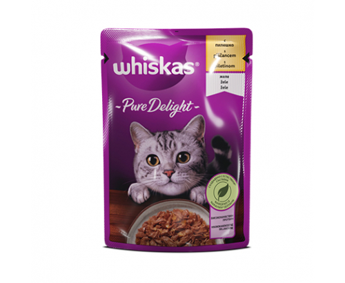 Храна за котки Уискас 85г Пауч Пюр Дилайт Пилешко Месо Храна за котки Уискас 85г Пауч Пюр Дилайт Пилешко Месо