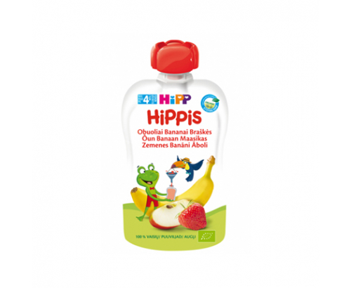 Био пюре закуска Хип 100г Ябълка, ягода и банан Био пюре закуска Хип 100г Ябълка, ягода и банан