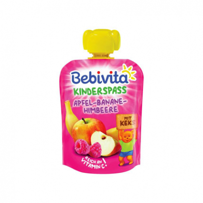 Плодов мус Бебевита 90г Ябълка, банан, малина и бисквити