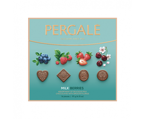 Шоколадови бонбони Пергале 117г Горски плод с млечен шоколад Шоколадови бонбони Пергале 117г Горски плод с млечен шоколад
