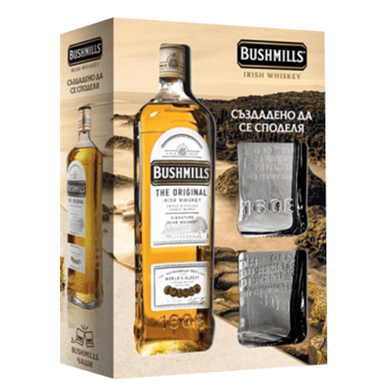 Уиски Бушмилс 700мл + 2 чаши ниски Уиски Бушмилс 700мл + 2 чаши ниски
