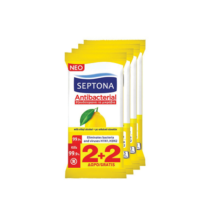 Антибактериални влажни кърпи Септона 2+2бр Лимон