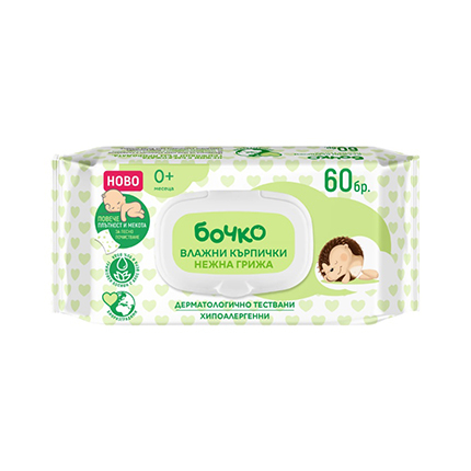 Влажни кърпи Бочко 60бр Нежна грижа
